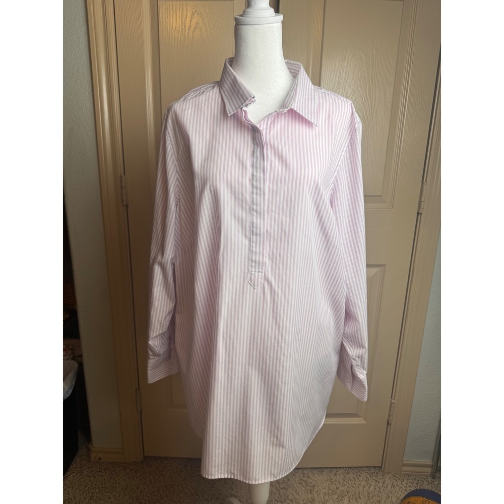 Lands End Non-Iron Supima Cotton Lavender‎ Stripe Popover Tunic Shirt 20W